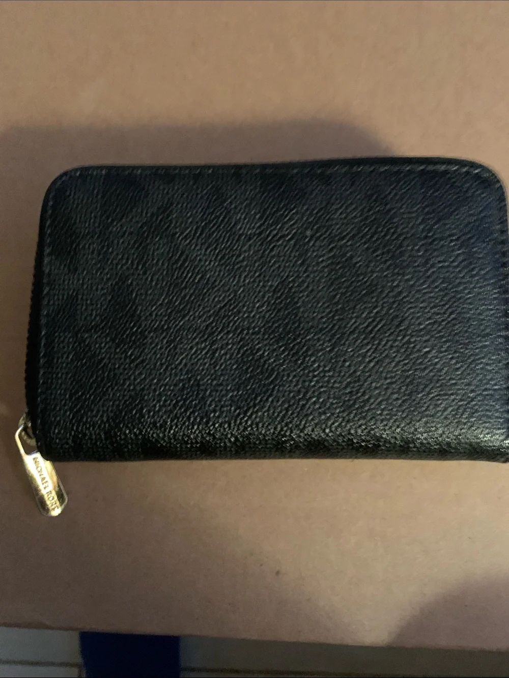 Michael Kors Black Leather Zip-Around Wallet with Gold Plaque